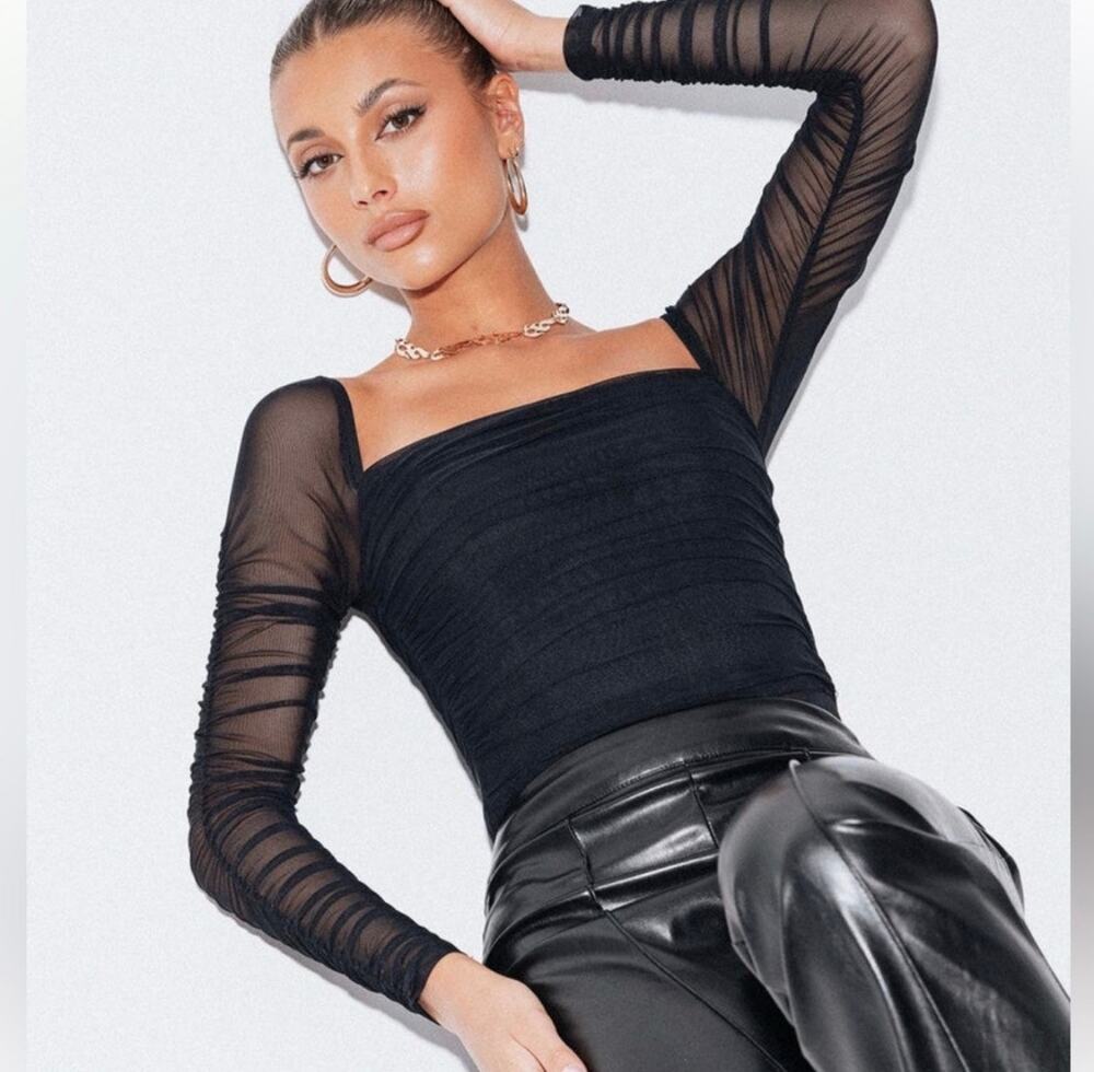 NEW Princess Polly The Delany Long-sleeved Bodysuit in Black Size: 2 (XS)